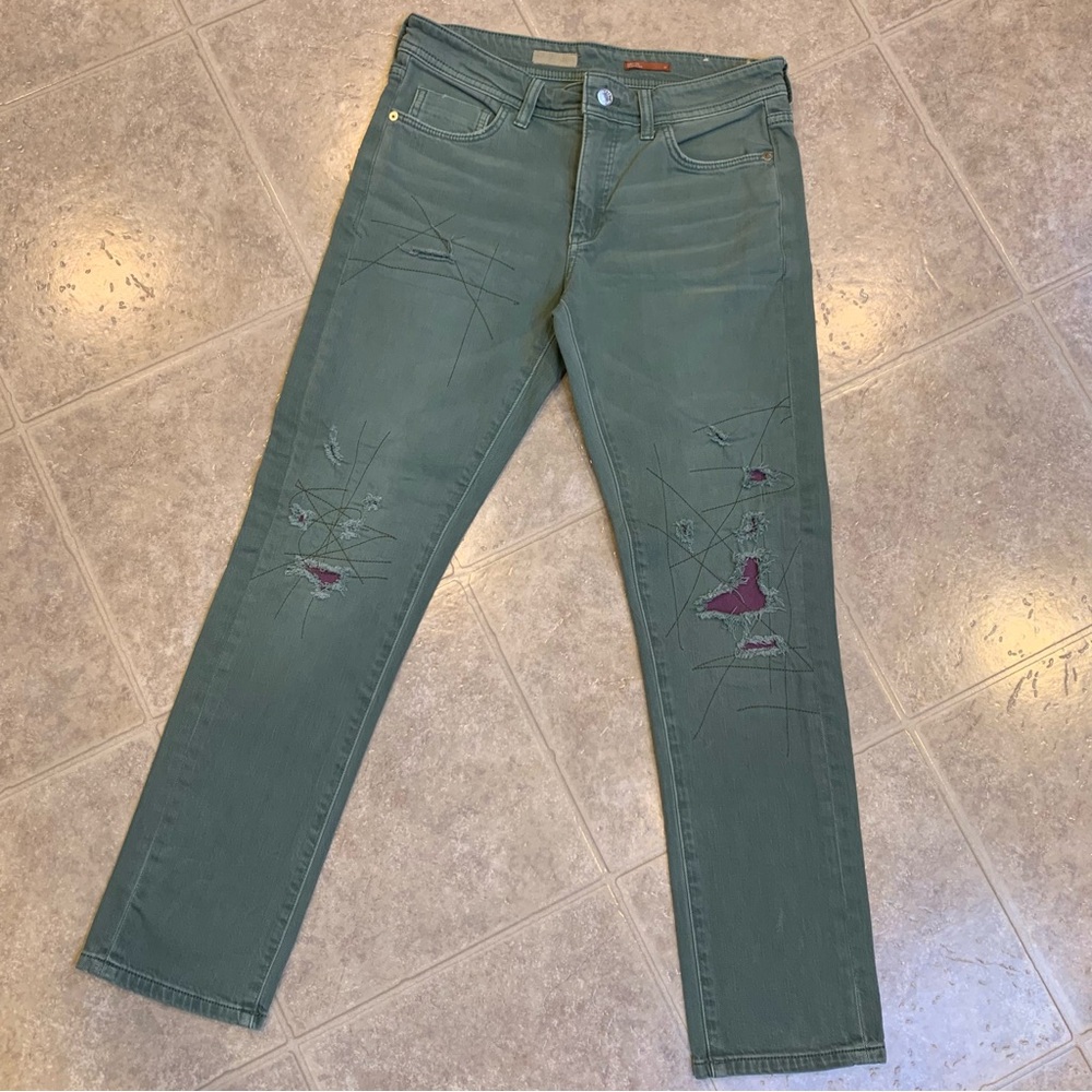 Anthropologie Pilcro Boyfriend Slim Light Olive and Purple Jeans, Size 27